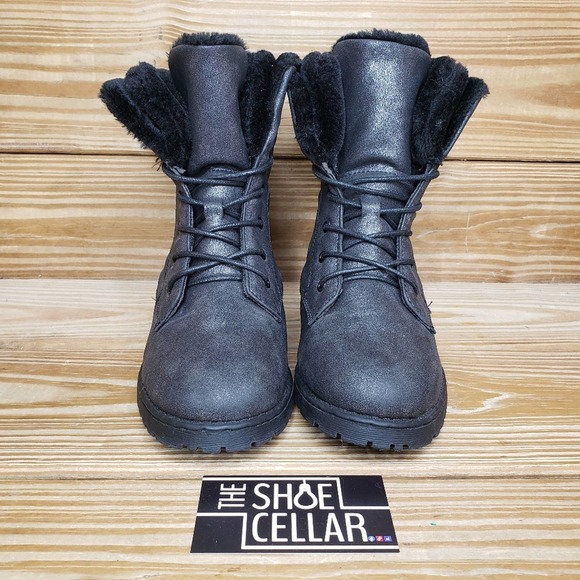 BOC Womens 5 Allysen Black Lace Up Faux Fur Lined Combat / Moto Boots - Picture 2 of 8